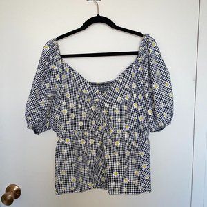Arula Checkered Daisy Babydoll Top